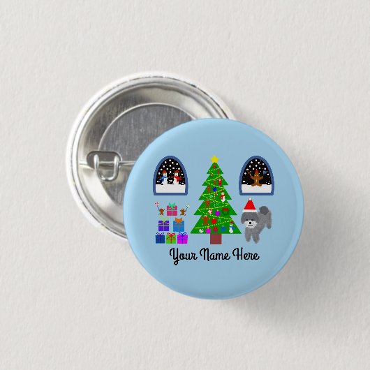 Grey Poodle Kerstmis #4 Button (Voorkant /achterkant)