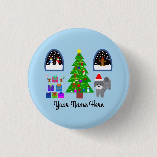 Grey Poodle Kerstmis #4 Button (Voorkant)