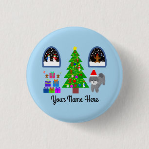 Grey Poodle Kerstmis #4 Button