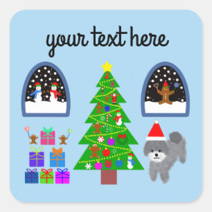 Grey Poodle Kerstmis #4 Stickers