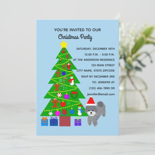 Grey Poodle Kerstmis #5-2 Uitnodigingskaart Save The Date (Staand voorkant)