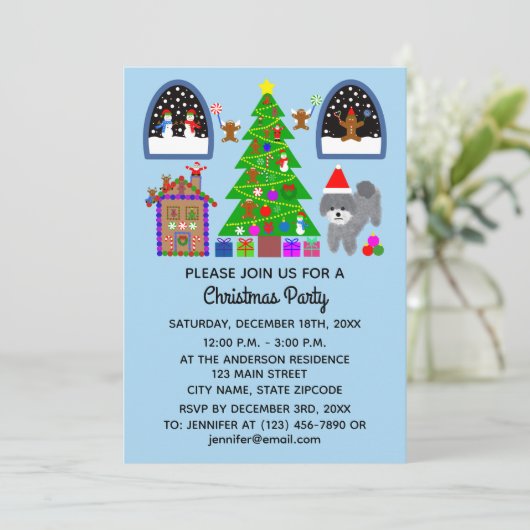 Grey Poodle Kerstmis #6-2 Uitnodigingskaart Save The Date (Staand voorkant)