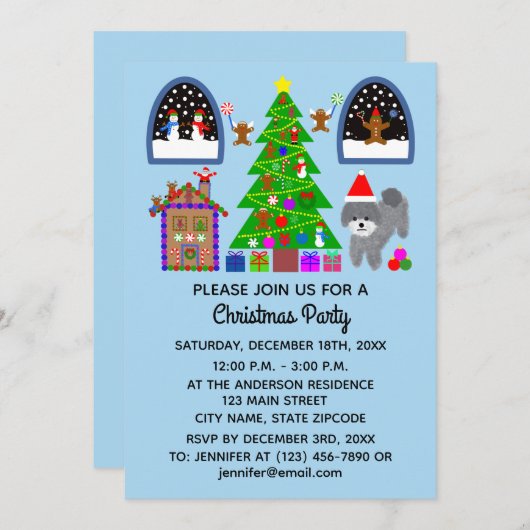 Grey Poodle Kerstmis #6-2 Uitnodigingskaart Save The Date (Voorkant / Achterkant)