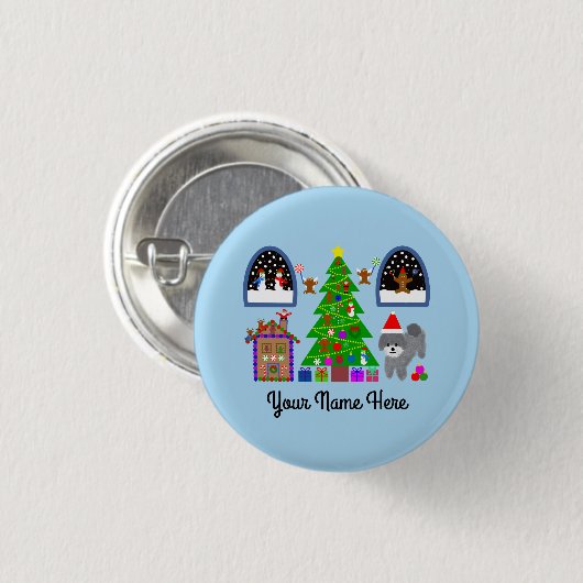 Grey Poodle Kerstmis #6 Button (Voorkant /achterkant)