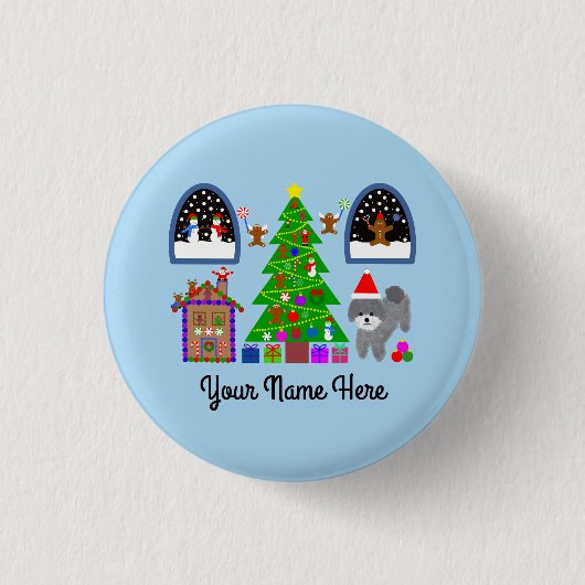 Grey Poodle Kerstmis #6 Button (Voorkant)