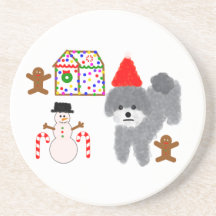 Grey Poodle Onderzetter met kerstmis #1