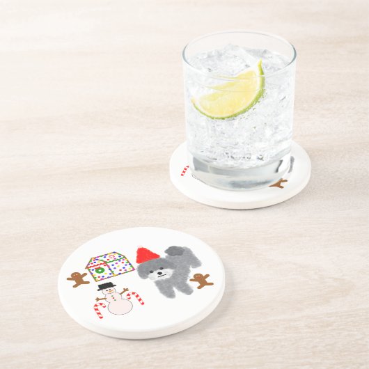 Grey Poodle Onderzetter met kerstmis #1 (Zijkant)