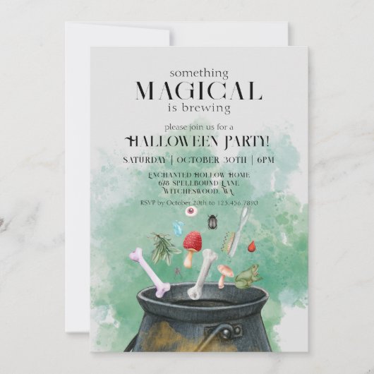 Grey Potions & Spells Witches Cauldron Halloween Kaart (Voorkant)