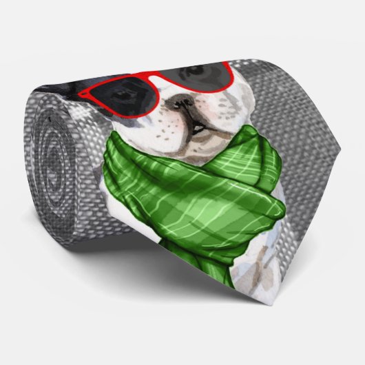 Grey Pset en een Holiday Boston Terrier Kerstmis Stropdas (Opgerold)