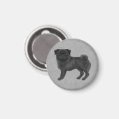 Grey Pug Dog Canine Schattigee Cartoon Illustratie Magneet (Voorkant / Achterkant)