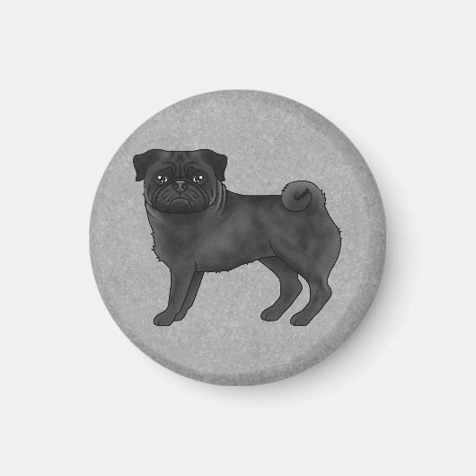 Grey Pug Dog Canine Schattigee Cartoon Illustratie Magneet (Voorkant)