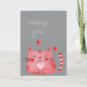 Grey Red Cat Hearts Vermist Je Kaart (Voorkant)