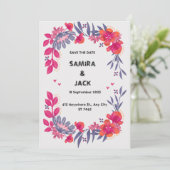 Grey Red Floral Huwelijksuitnodiging Kaart (Staand voorkant)