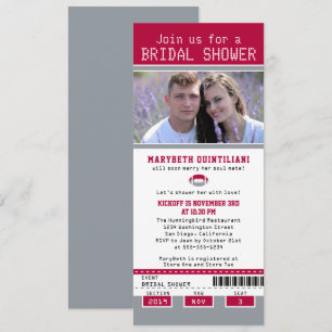 Grey Red Football Ticket Vrijgezellenfeest Kaart
