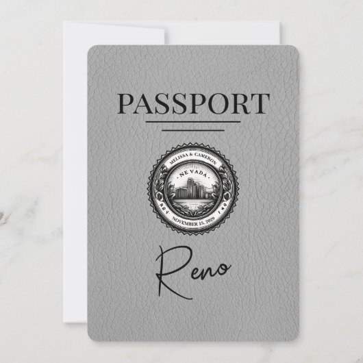 Grey Reno Passport Huwelijksuitnodiging Kaart (Achterkant)