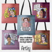 Grey Retro Pop Art 50s Huisvrouw Funny Phrase Tote Bag