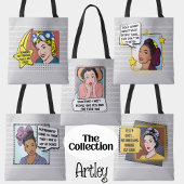 Grey Retro Pop Art 50s Huisvrouw Funny Phrase Tote Bag