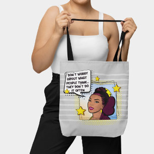 Grey Retro Pop Art Funny Phrase geel paarse Tote Bag