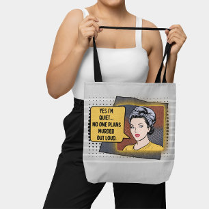 Grey Retro Pop Art Shy Girl Sarcastische zin Tote Bag