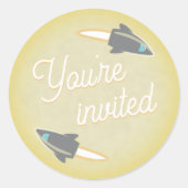 Grey Rockets & Moon Envelope Seal Ronde Sticker (Voorkant)