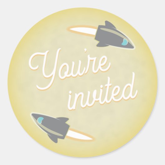 Grey Rockets & Moon Envelope Seal Ronde Sticker (Voorkant)