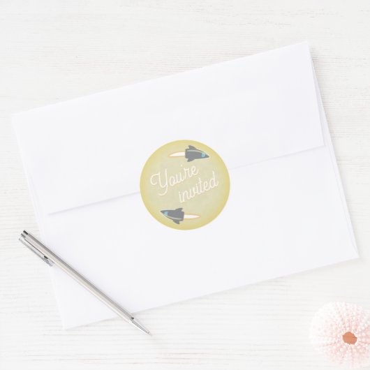 Grey Rockets & Moon Envelope Seal Ronde Sticker (Envelop)