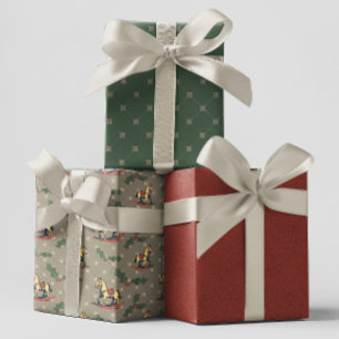 Grey  Rocking Horse Holly Christmas Inpakpapier Vel