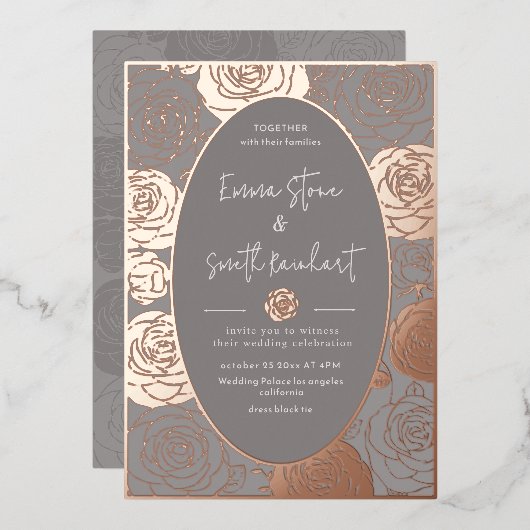 Grey Rozen bruiloft Folie uitnodiging (Voorkant / Achterkant)