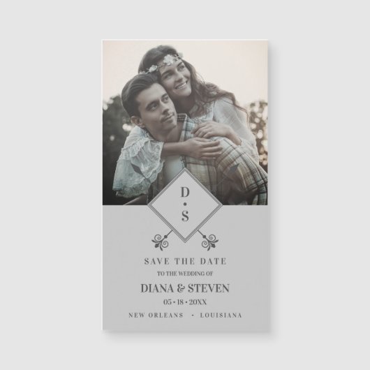 Grey Rustic Boho Foto Verloving Save the Date (Voorkant)