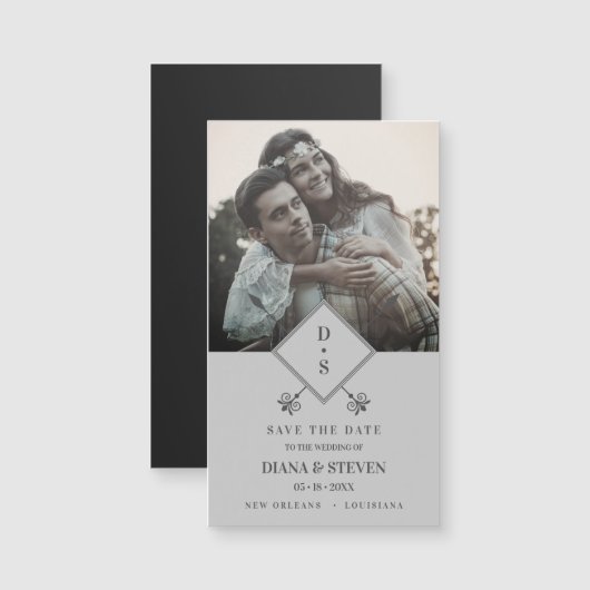 Grey Rustic Boho Foto Verloving Save the Date (Voorkant / Achterkant)
