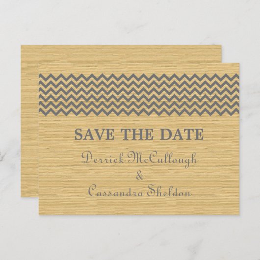 Grey Rustic Chevron Save the Date Briefkaart (Voorkant / Achterkant)