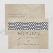 Grey Rustic Quatrefoil Save the Date Briefkaart (Voorkant / Achterkant)
