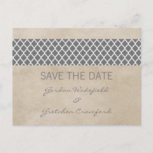 Grey Rustic Quatrefoil Save the Date Briefkaart (Voorkant)