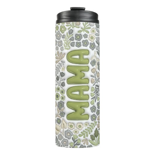 Grey Sage Boho Bloemen 3D Effect Mama Thermosbeker (Voorkant)