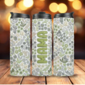 Grey Sage Boho Bloemen 3D Effect Mama Thermosbeker