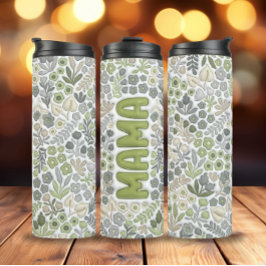Grey Sage Boho Bloemen 3D Effect Mama Thermosbeker