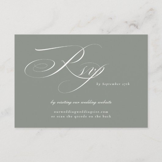 Grey Sage Kalligrafie Trouwwebsite QR CODE RSVP Kaartje (Voorkant)