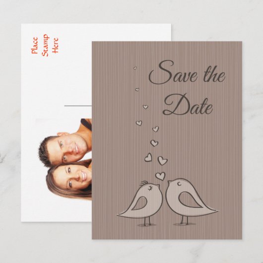 Grey Save the Date Wedding Birds Photo Post Kaart (Voorkant / Achterkant)