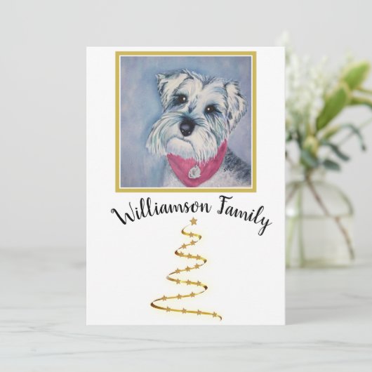 Grey Schnauzer Puppy Merry Feestdagenkaart (Staand voorkant)