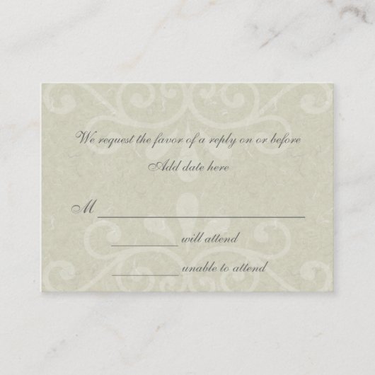 Grey Scroll Wedding Response Kaart (Voorkant)