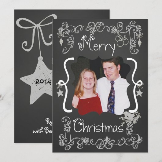 Grey Scrolls Gepersonaliseerd Foto Vakantie Kaart (Voorkant / Achterkant)