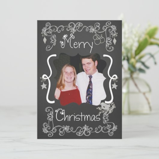 Grey Scrolls Gepersonaliseerd Foto Vakantie Kaart (Staand voorkant)