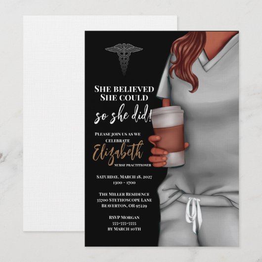 Grey Scrubs Verpleegkunde School Afstuderen Uitnod Kaart (Voorkant / Achterkant)