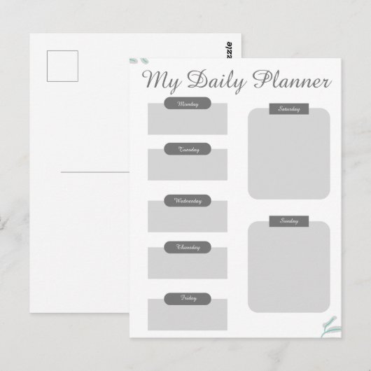 Grey Shades Minimal Daily Planner Sheet Briefkaart (Voorkant / Achterkant)