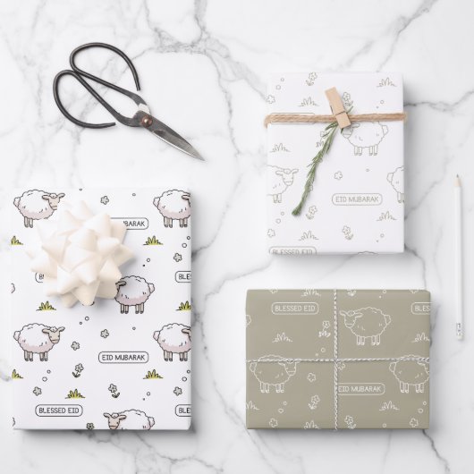 Grey Sheep Eid Mubarak Kinder Inpakpapier Vel (Voorkant)