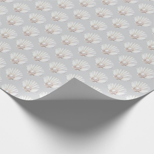 Grey Shell White Pearl Bridal Shower Cadeaupapier (Hoek)