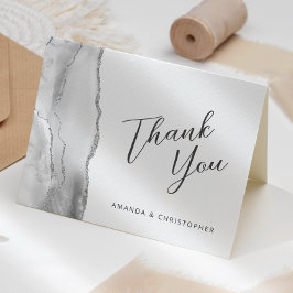 Grey Silver Agate Script Wedding Bedankt Kaart