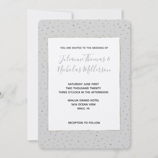 Grey Silver Confetti bruiloft uitnodigt Kaart (Voorkant)