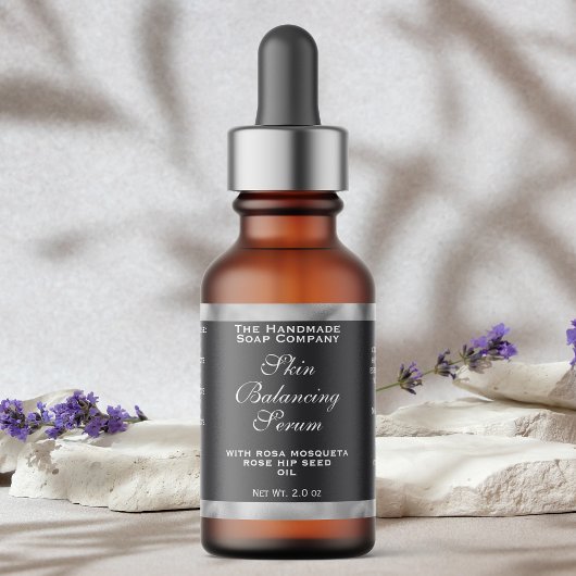 Grey Silver Cosmetics Small Dropper Bottle Label 