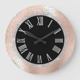 Grey Silver Crystals Black Roos Roman Numbers Grote Klok